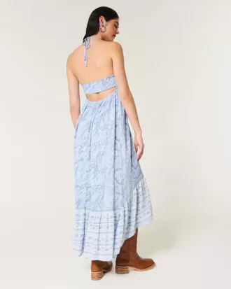 Asymmetrical Hem Halter Maxi Dress