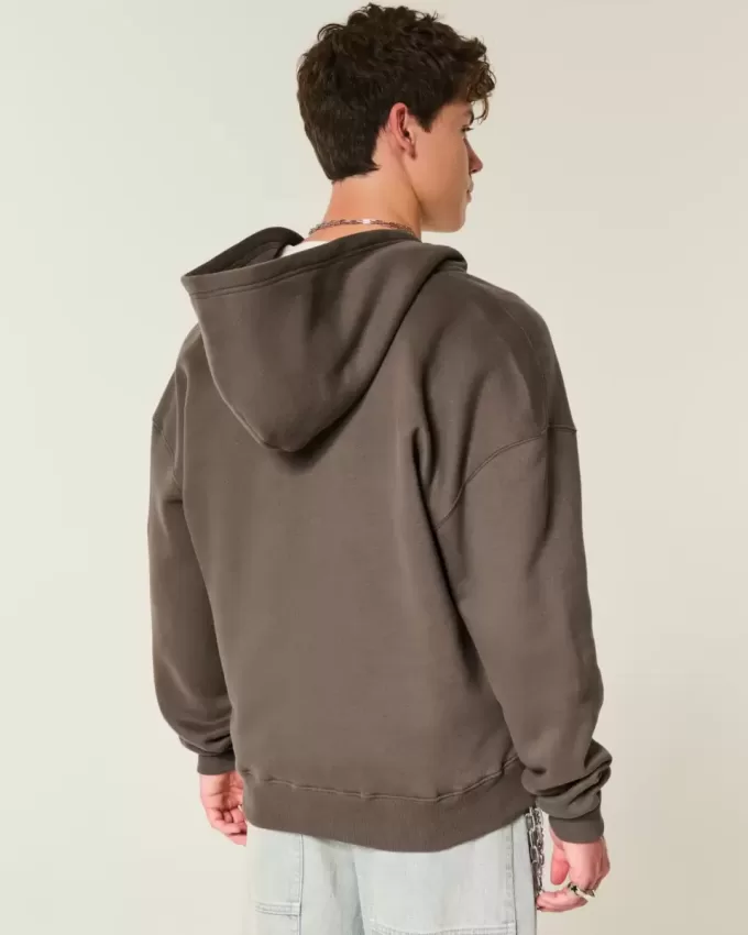 Boxy Flame Graphic Zip-Up Hoodie