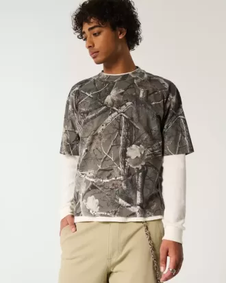 Boxy Heavyweight Crop Camo Crew T-Shirt