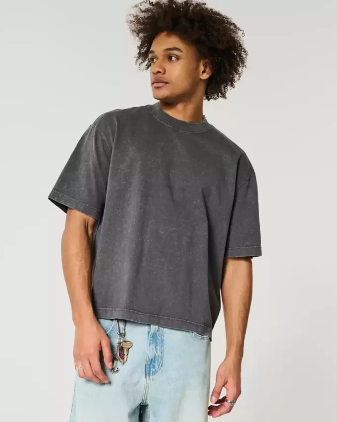 Boxy Heavyweight Crop Washed Crew T-Shirt