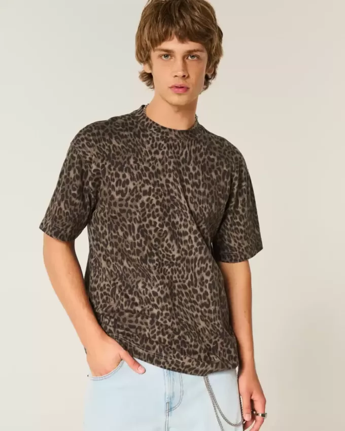 Boxy Heavyweight Leopard Print Cotton Crew T-Shirt Boxy Heavyweight Leopard Print Cotton Crew T-Shirt