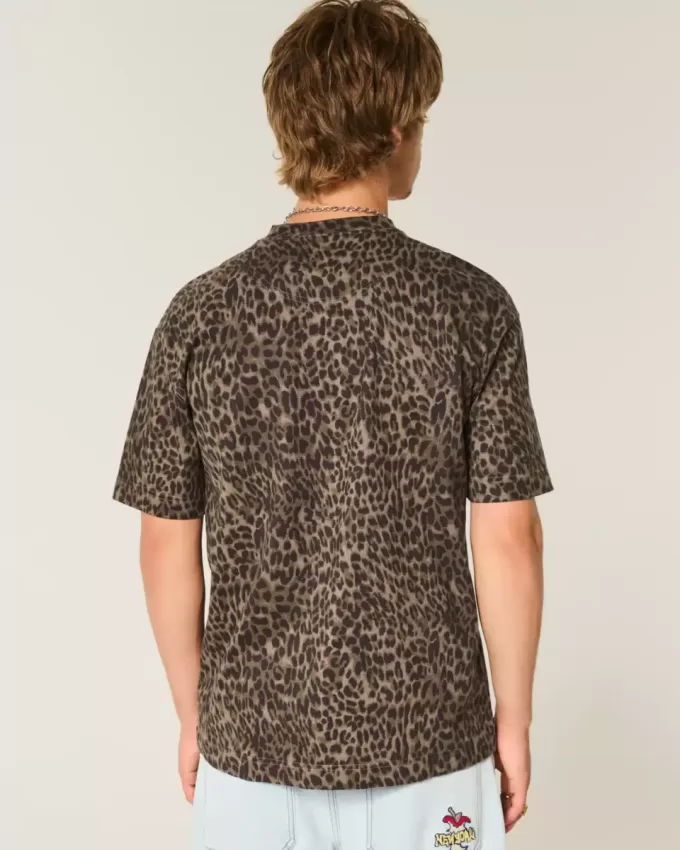 Boxy Heavyweight Leopard Print Cotton Crew T-Shirt Boxy Heavyweight Leopard Print Cotton Crew T-Shirt