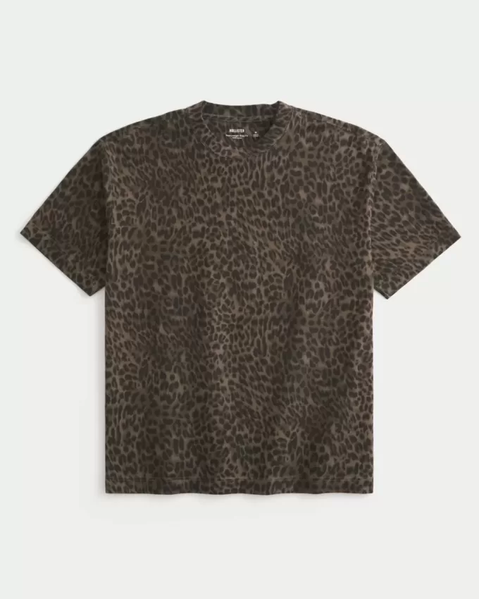 Boxy Heavyweight Leopard Print Cotton Crew T-Shirt Boxy Heavyweight Leopard Print Cotton Crew T-Shirt
