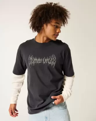 Boxy Layered Thermal Graphic Shirt