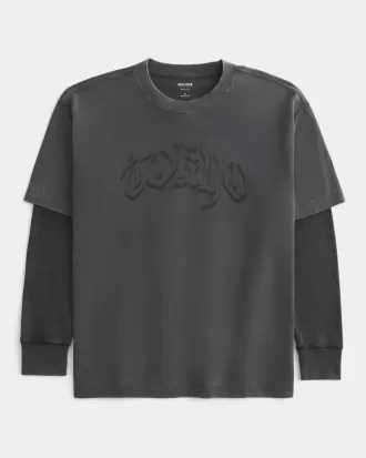 Boxy Layered Thermal Tokyo Graphic Shirt