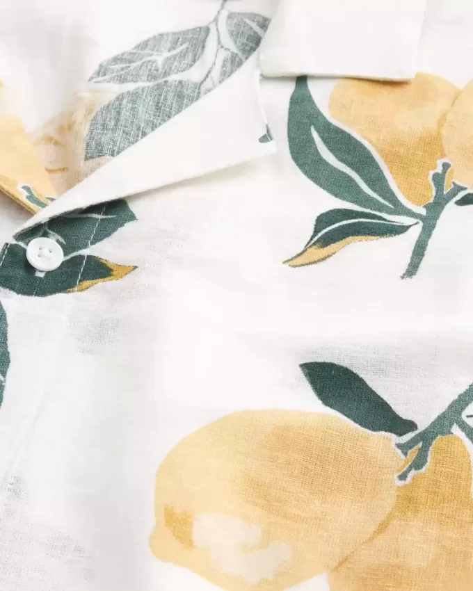 Boxy Linen-Blend Lemon Pattern Shirt