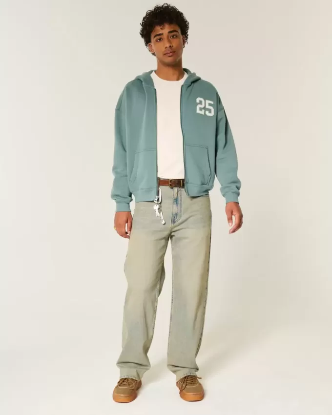 Boxy Number Graphic Zip-Up Hoodie