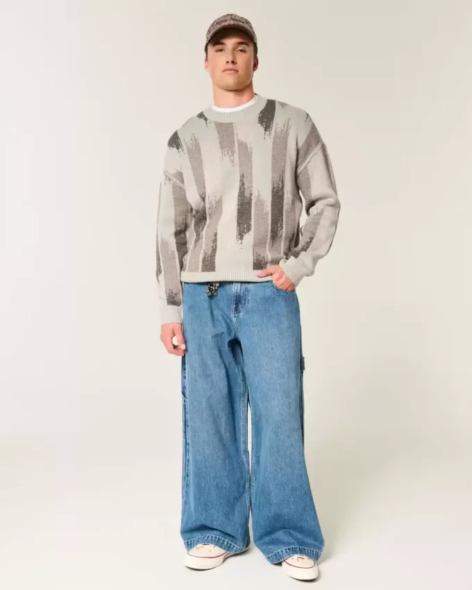 Boxy Pattern Crew Sweater