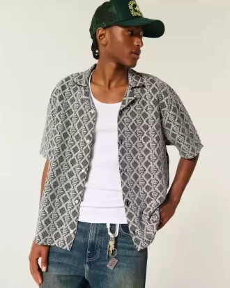 Boxy Short-Sleeve Crochet-Style Shirt