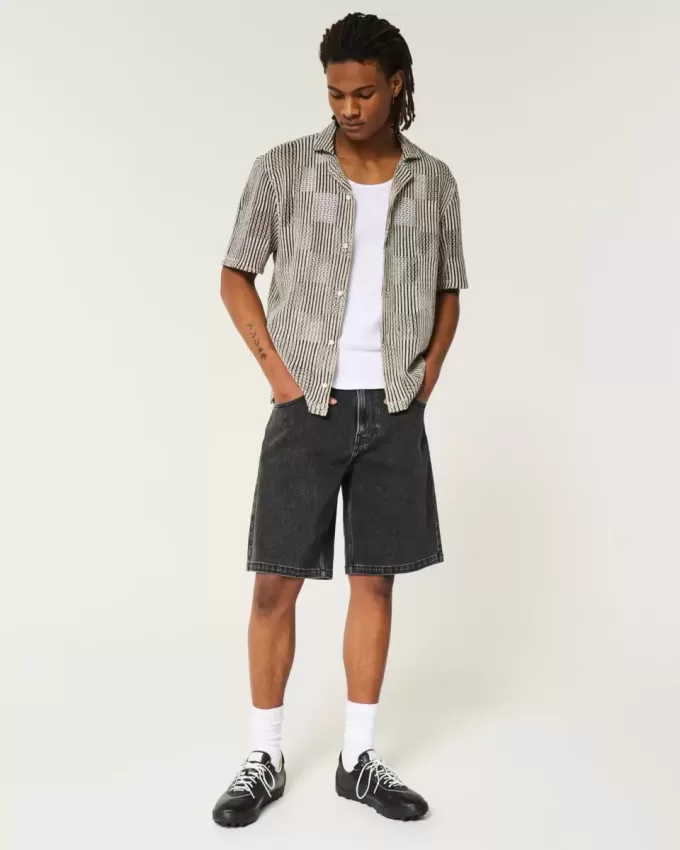 Boxy Short-Sleeve Crochet-Style Shirt