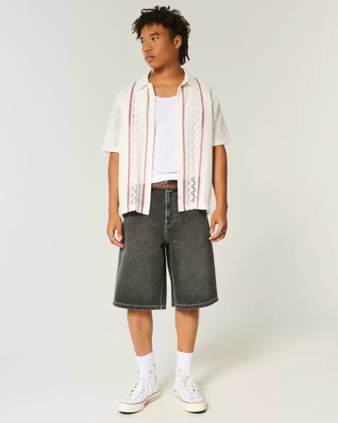 Boxy Short-Sleeve Crochet-Style Shirt