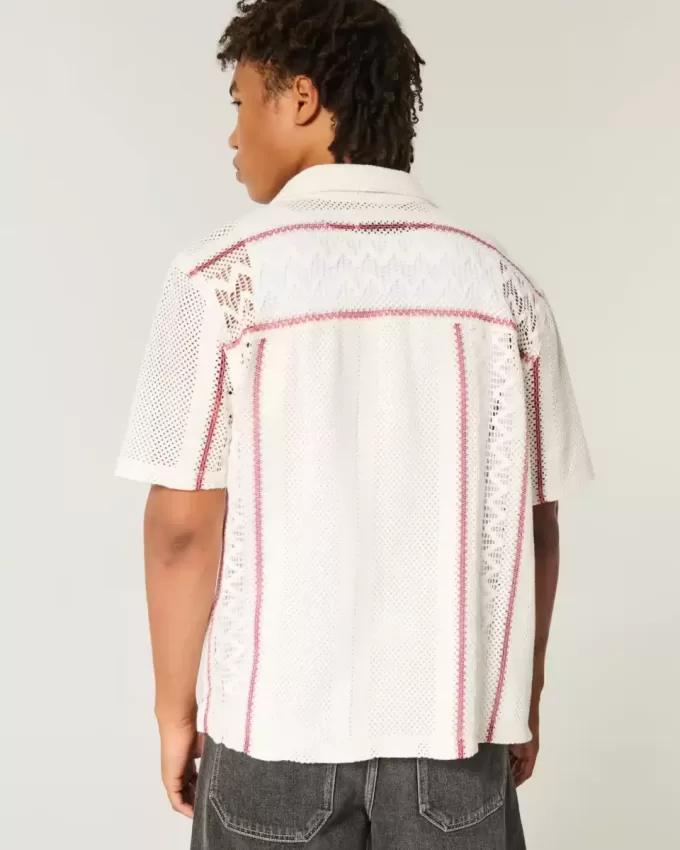 Boxy Short-Sleeve Crochet-Style Shirt