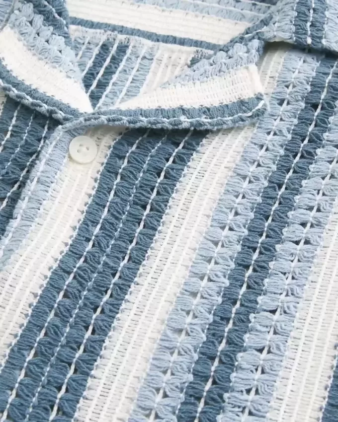 Boxy Short-Sleeve Crochet-Style Shirt