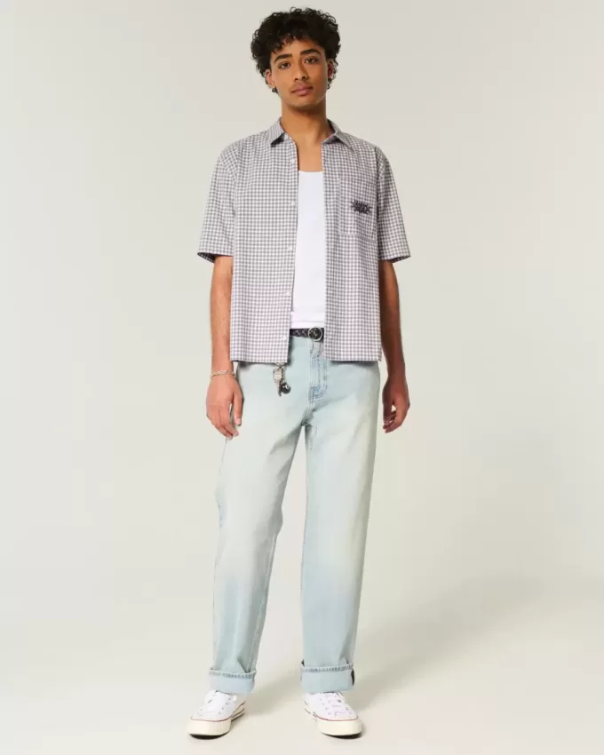 Boxy Short-Sleeve Embroidered Graphic Shirt