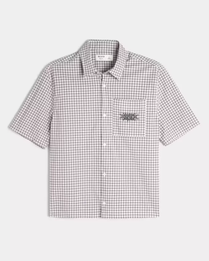 Boxy Short-Sleeve Embroidered Graphic Shirt
