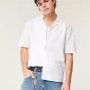 Boxy Short-Sleeve Linen-Blend Shirt