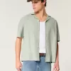 Boxy Short-Sleeve Linen-Blend Shirt