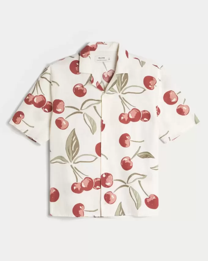 Boxy Short-Sleeve Linen-Blend Shirt