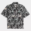 Boxy Tropical Fish Pattern Linen-Blend Shirt