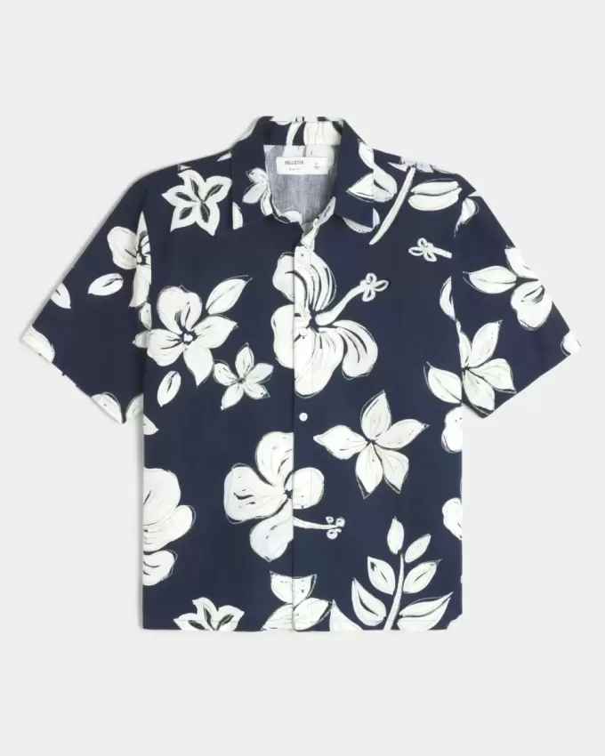 Boxy Tropical Pattern Linen-Blend Shirt Boxy Tropical Pattern Linen-Blend Shirt