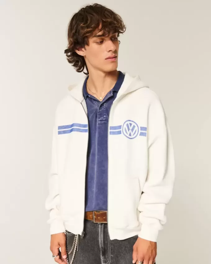 Boxy Volkswagen Racing Graphic Zip-Up Hoodie