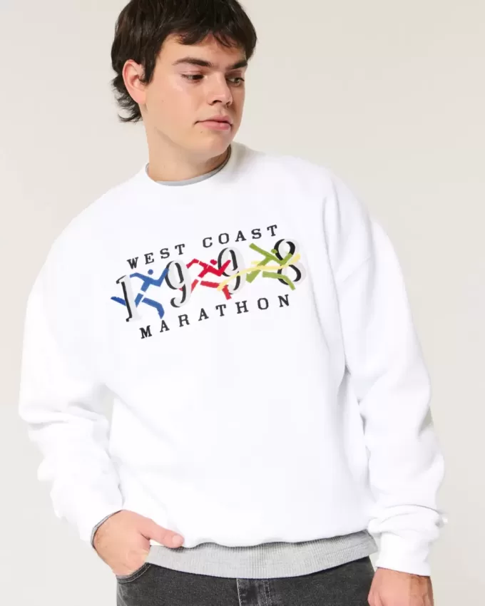 Boxy West Coast Marathon Graphic Crew Sweatshirt