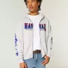 Boxy Zip-Up Hawaii Graphic Sweatshirt
