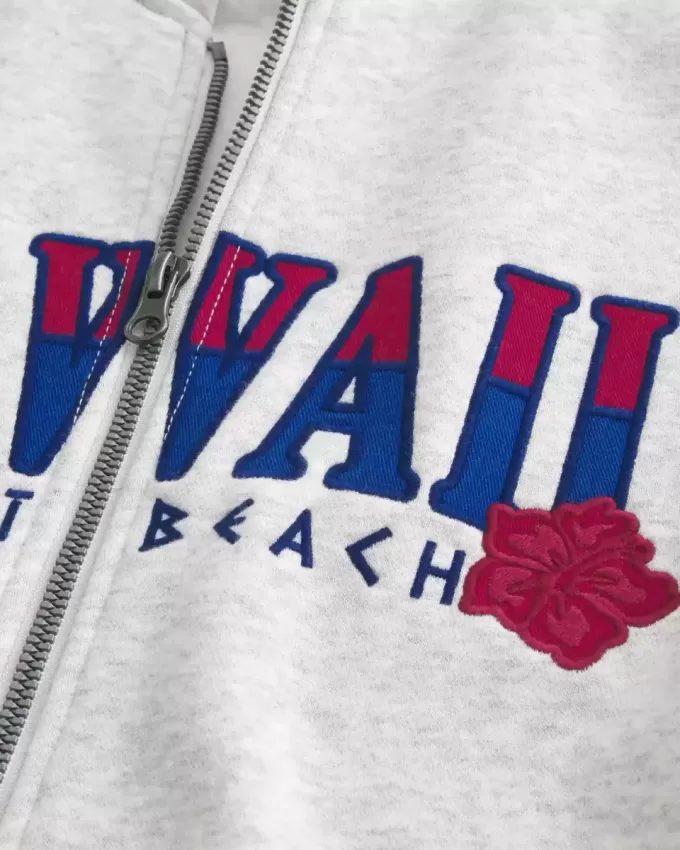 Boxy Zip-Up Hawaii Graphic Sweatshirt