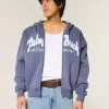 Boxy Zip-Up Palm Beach Graphic Sweatshirt
