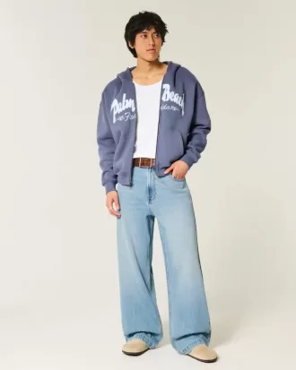 Boxy Zip-Up Palm Beach Graphic Sweatshirt