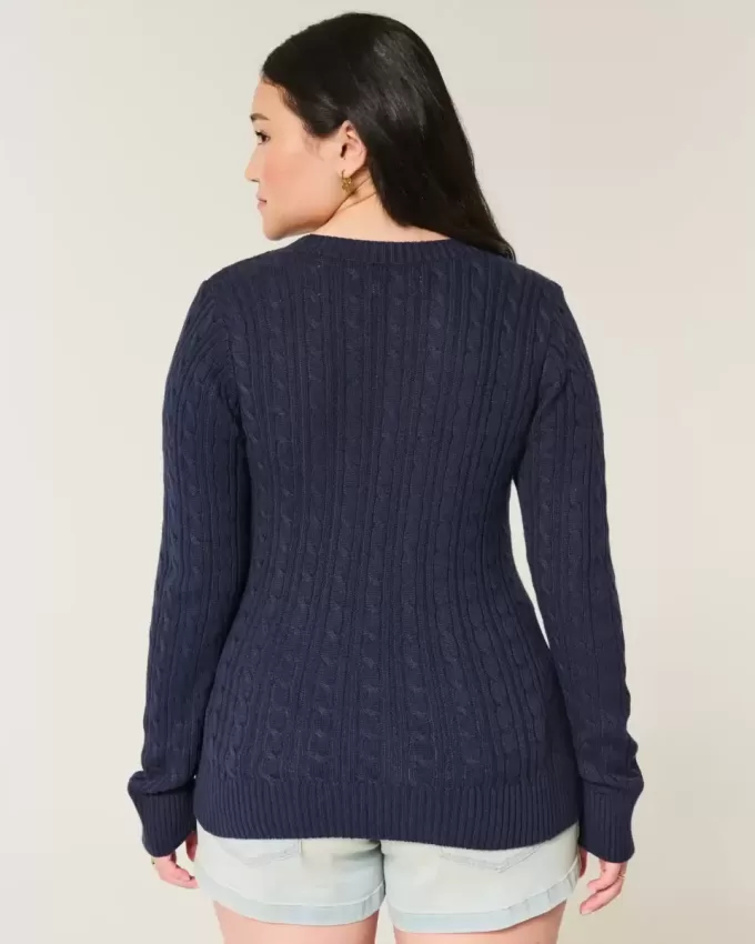 Cable-Knit Bow Crew Sweater