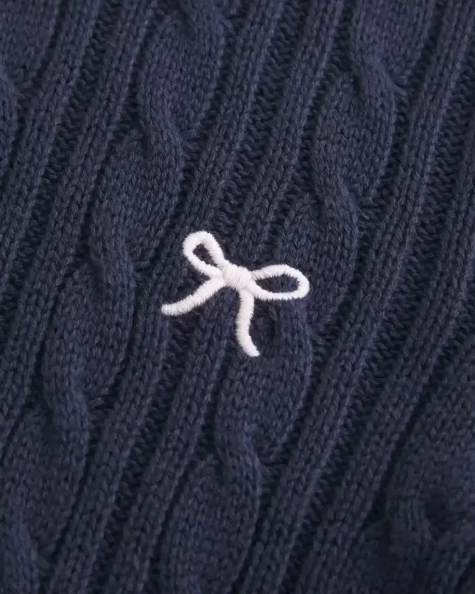 Cable-Knit Bow Crew Sweater