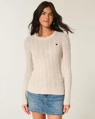 Cable-Knit Heart Crew Sweater