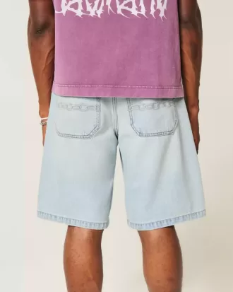 Chain Embroidery Baggy Denim Shorts