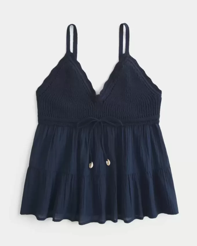 Crochet-Style Fabric Mix Top Crochet-Style Fabric Mix Top