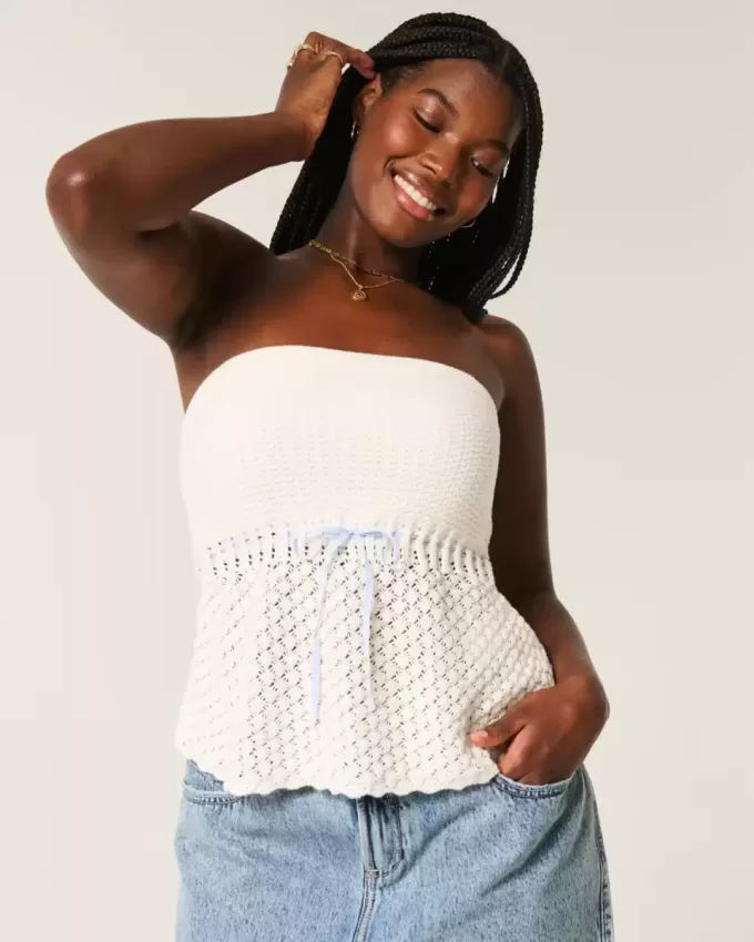Crochet-Style Strapless Sweater Tube Top Crochet-Style Strapless Sweater Tube Top