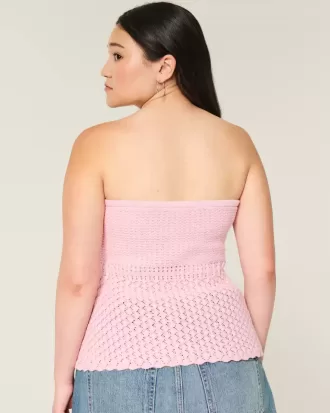 Crochet-Style Strapless Sweater Tube Top