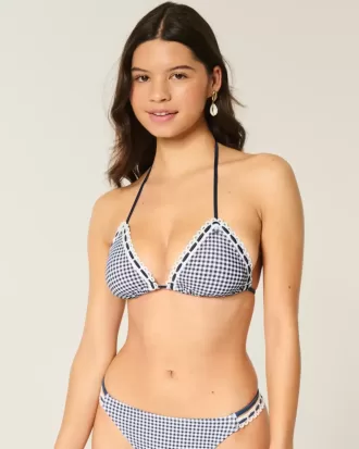 Crochet-Style Trim Halter Triangle Bikini Top