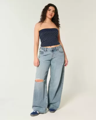 Curvy Low-Rise Ripped Medium Wash Super Baggy Jeans