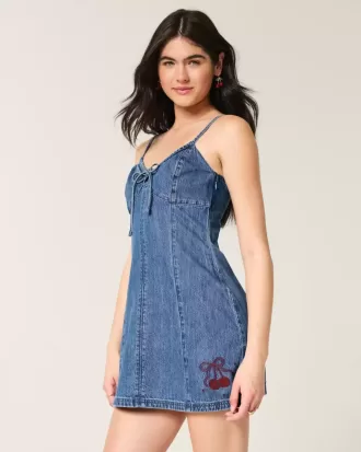 Denim Cherry Graphic Mini Dress Denim Cherry Graphic Mini Dress