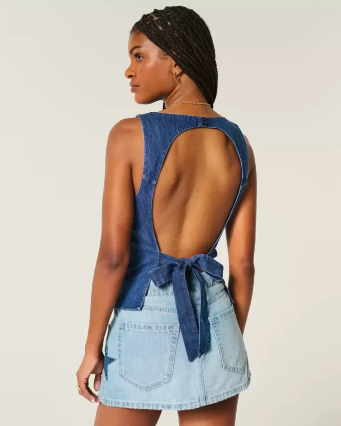Denim Open-Back Top