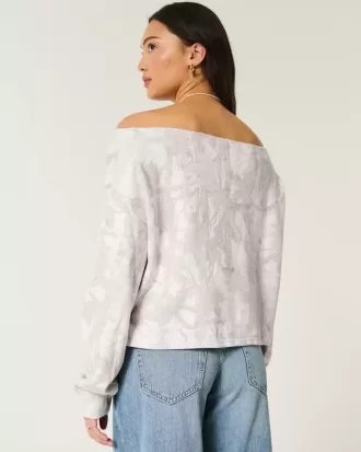 Easy Double Off-the-Shoulder Camo Pattern Sweatshirt