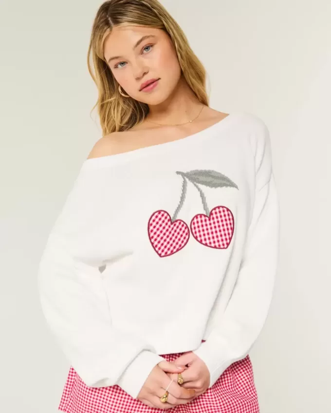 Easy Heart Graphic Off-the-Shoulder Sweater Easy Heart Graphic Off-the-Shoulder Sweater