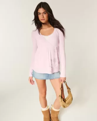 Easy Long-Sleeve Floral Pattern Babydoll Top