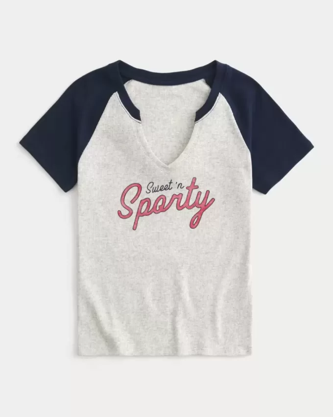 Easy Notch-Neck Sweet ‘n Sporty Graphic Baby Tee Easy Notch-Neck Sweet ‘n Sporty Graphic Baby Tee