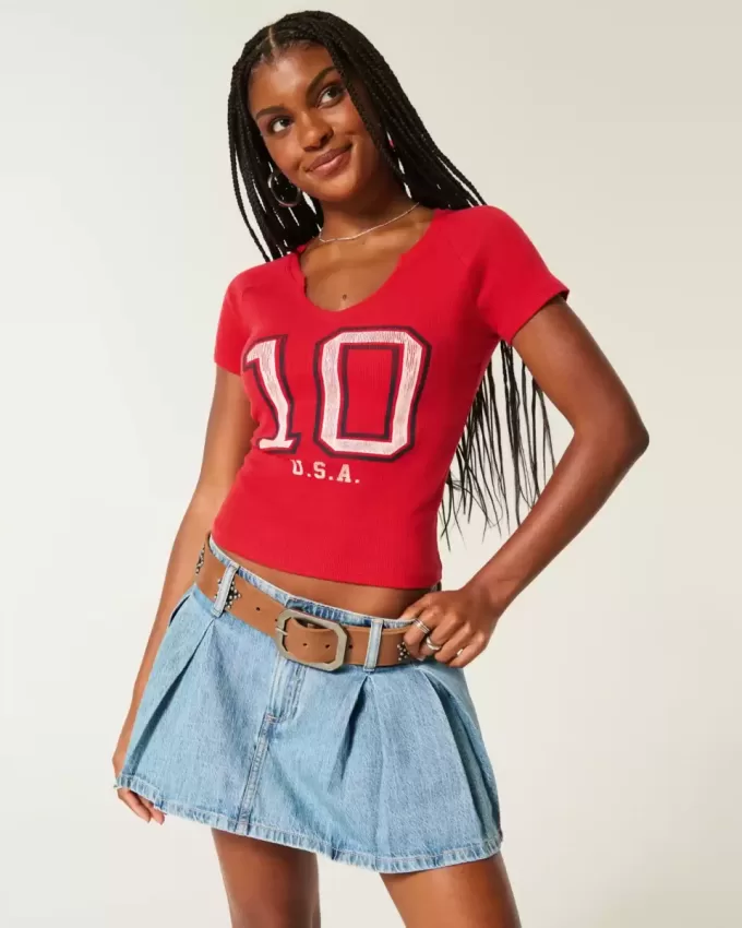 Easy Notch-Neck USA Graphic Baby Tee Easy Notch-Neck USA Graphic Baby Tee