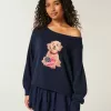 Easy Off-the-Shoulder Dog Graphic Sweater