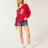 Easy Off-the-Shoulder Heart Flag Graphic Sweater Easy Off-the-Shoulder Heart Flag Graphic Sweater