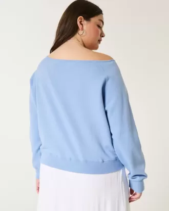 Easy Off-the-Shoulder Making Waves Graphic Crew Sweatshirt
