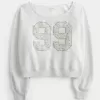 Easy Off-the-Shoulder Number Graphic Crew Sweatshirt Easy Off-the-Shoulder Number Graphic Crew Sweatshirt